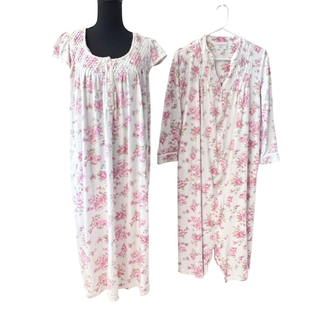 Charter Club Intimates Nightgown & Robe SET Women's M Pajamas Pink Floral Zipper